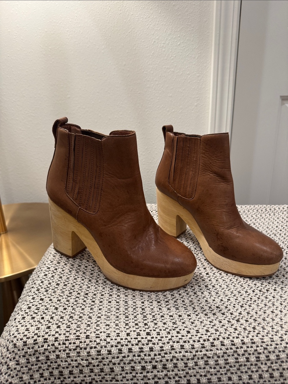 Madewell Brown Leather Platform Chelsea Booties